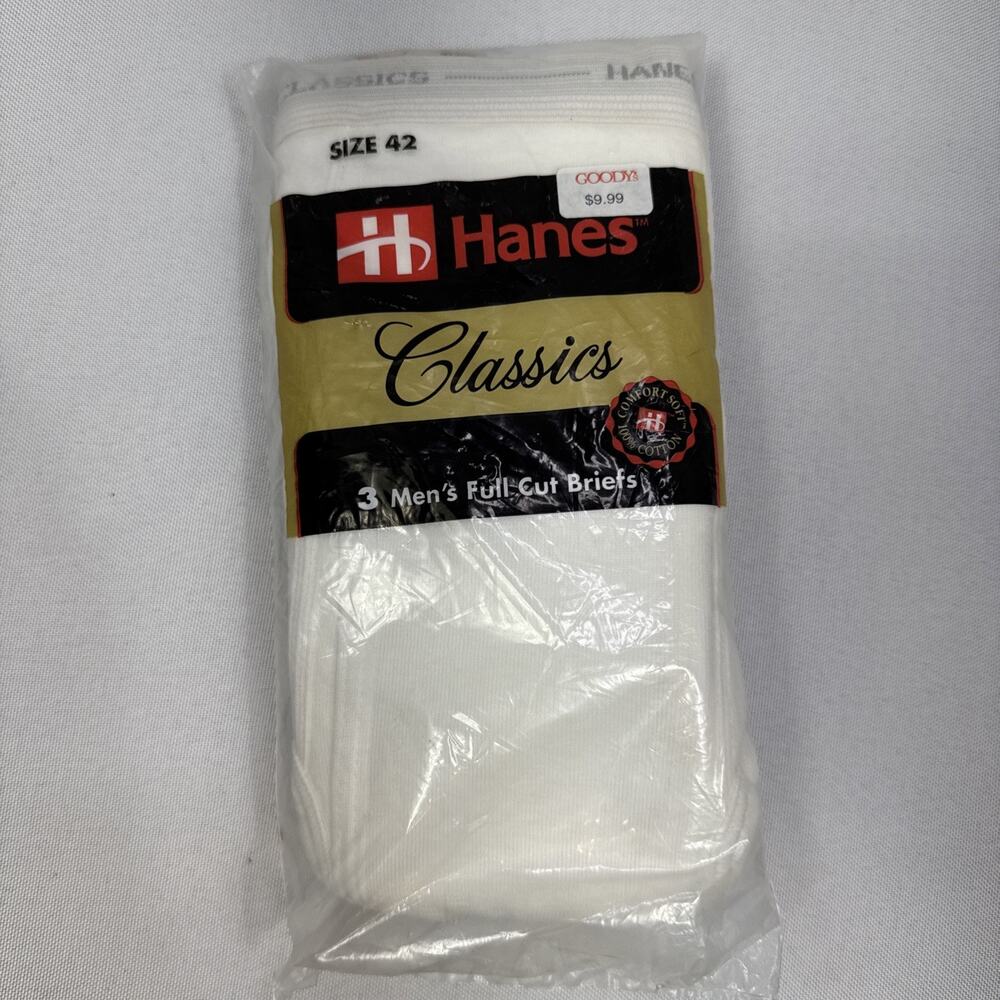 Vintage Hanes Classics 3 Pack Men's Full Cut Briefs White Size 42 Cotton NOS